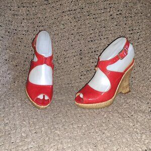 FRANCESCO MORICHETTI-Platform Wedge Sandal-Red Patent Leather-Sz 36-Excellent